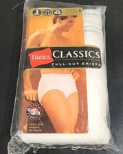 vtg Y2K Hanes CLASSICS White BRIEFS 3 pk COTTON UNDERWEAR NOS MENS SZ 40