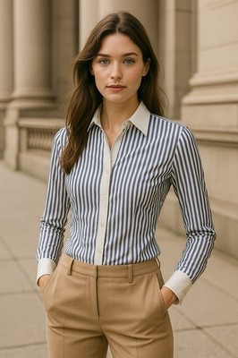 Brooks Brothers Dress Shirt 10 Stripe Fitted French Girl Academia Office Siren
