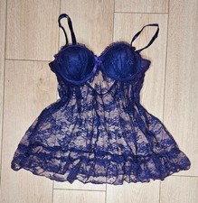 Black Fuchsia Royal Purple Lace Babydoll Lingerie 36D Underwired Padded Chemise