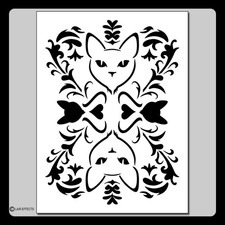 9 X 12 inch Floral Cat Cats face Damask style reusable craft STENCIL template