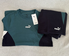 PUMA 2-Piece Athleisure Set Logo Green Tee  Black Drawstring Shorts L