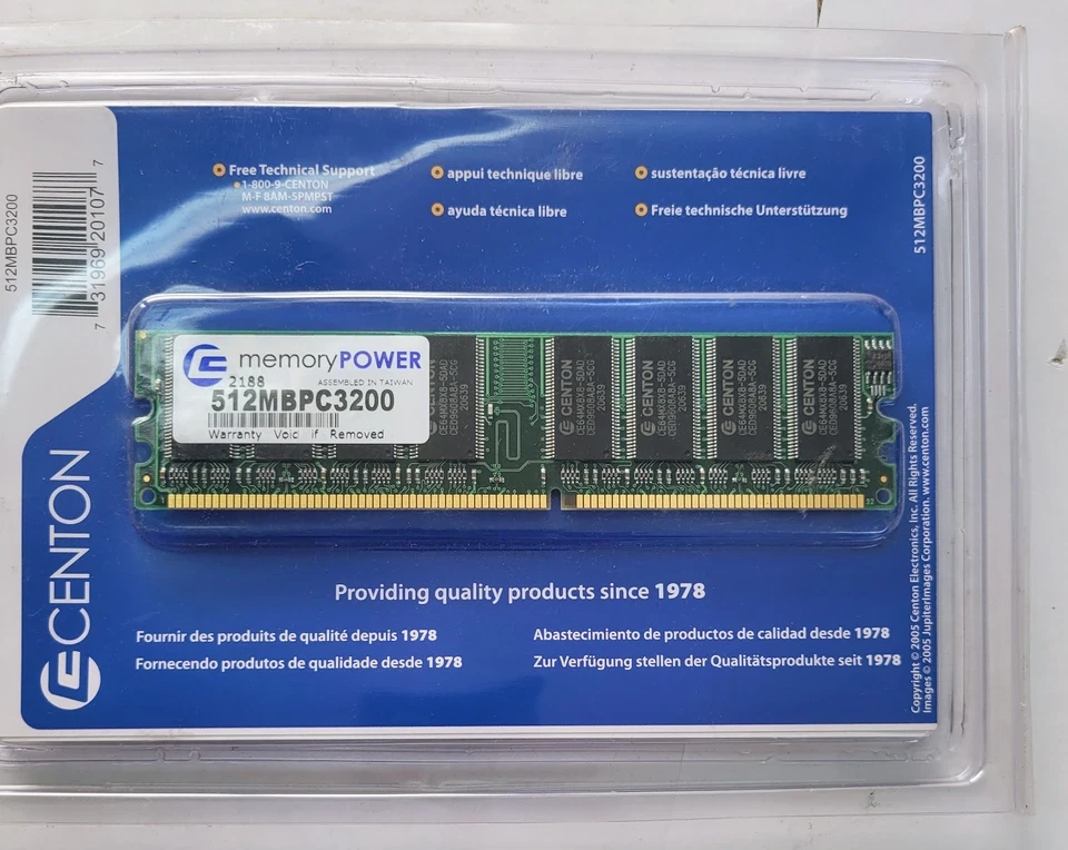 512MBPC3200 Centon Electronics 512MB DDR Non ECC PC-3200 400Mhz Memory - Image 2 of 2