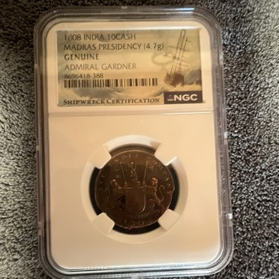 1808 India 10 Cash Copper KM#388 Madras Presidency NGC Shipwreck Admiral Gardner