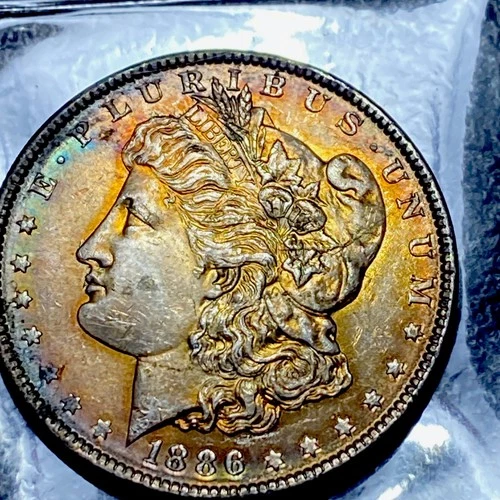 D12 💎 MONSTER TONER 1886 Morgan Silver Dollar $1 Coin UNC NATURAL Toned