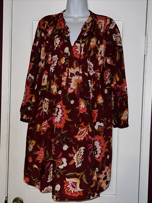 red floral dress old navy Old Navy Women's Red Floral Cotton V-Neck 3/4 Sleeve Knee Length Wrap Dress  M