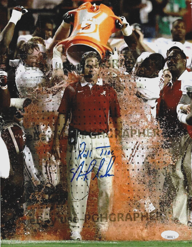 NICK SABAN SIGNED ALABAMA CRIMSON TIDE GATORADE BATH 11x14 - J.S.A. Certified