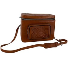 Vintage Genuine Leather Flores Bags Hand Tooled Zip Up Travel Shoulder Bag Used