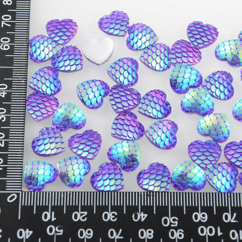 Cuentas de resina en forma de corazón escala de peces apliques de cuentas planas decoración de boda 30 piezas Foto 4 de 4