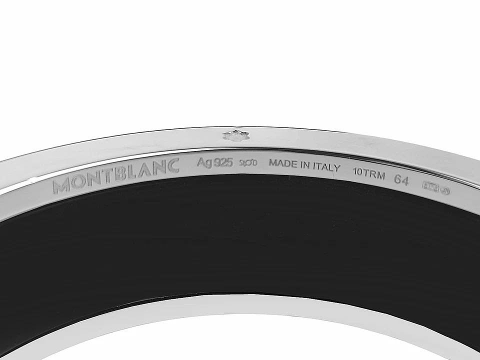 PULSEIRA MONTBLANC PRATA ESTERLINA LARGA RESINA PRETA TAMANHO M ITÁLIA 11856764 NOVA - Imagem 4 de 4