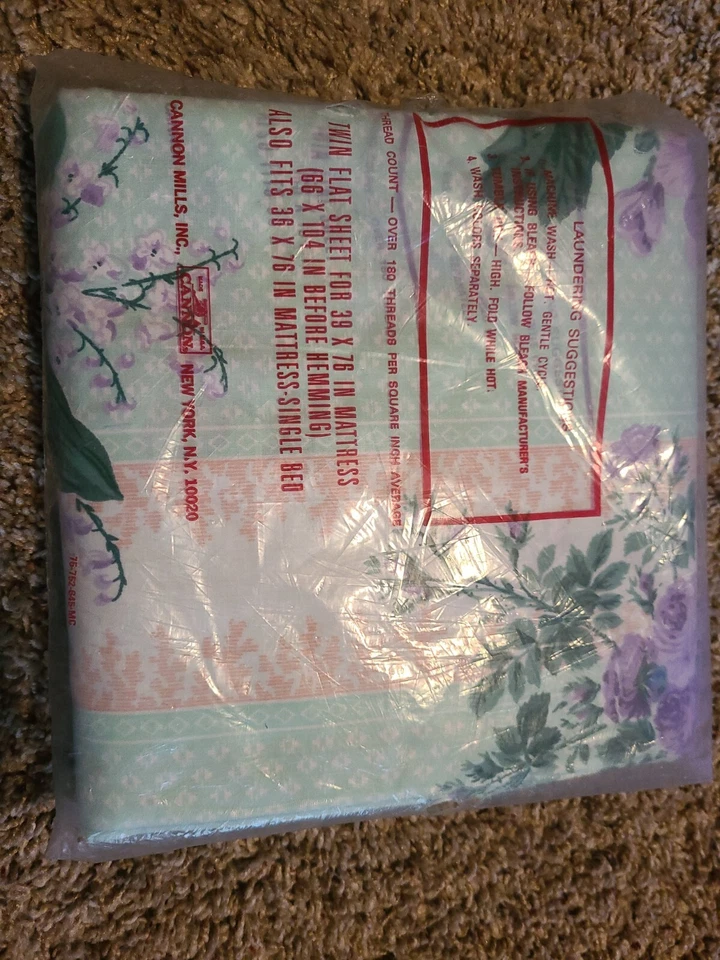 Sábana plana gemela percal irregular cañón vintage nueva de colección ¿cortinas florales EE. UU.? Foto 3 de 4