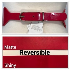 NWT WHITE HOUSE BLACK MARKET Wide Leather Reversible Belt XS-S-M Red Gold Buckle