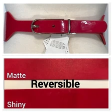 NWT WHITE HOUSE BLACK MARKET Wide Leather Reversible Belt XS-S-M Red Gold Buckle