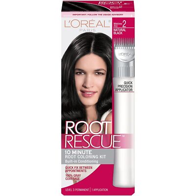L'Oreal Root Rescue 10 Minute Root Coloring Kit Natural Black #2 Hair Color NEW