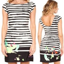 Desigual Shift Dress Rayas Print Size Large Art To Wear Stripes Boho Floral Mini