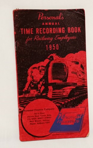 Railway Employees 1950 Personal Annual Time Recording Book Fort Wayne Indiana  - Bild 1 von 9