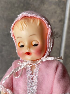 Vintage Plastic Baby Doll w/ Sleepy Eyes Pink Girl Made in