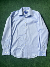 Egara Mens Large Non Iron Slim Fit Button Up Blue Long Sleeve Striped Shirt
