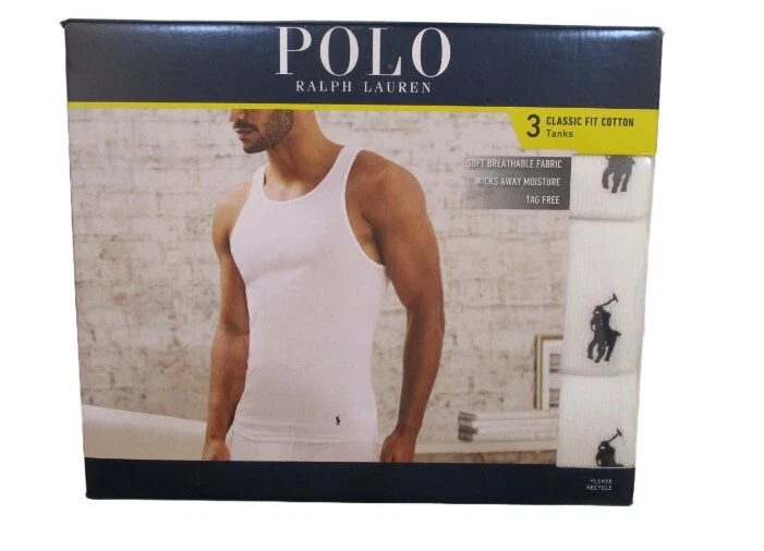 3 GENUINE POLO RALPH LAUREN COTTON WHITE TANKS T-SHIRTS UNDERSHIRTS S M L XL XXL