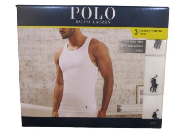 3 GENUINE POLO RALPH LAUREN COTTON WHITE TANKS T-SHIRTS UNDERSHIRTS S M L XL XXL