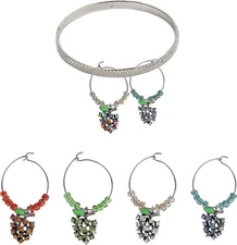 Servette Home Wine Glass Markers Tags -6 Wine Glass Charms with Wine Bottle Ring