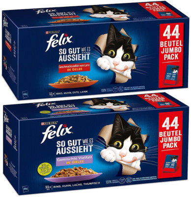 Purina FELIX Katzenfutter Nass 6x Sorten Fleisch Fisch Geflügel in Gelee 88x85g