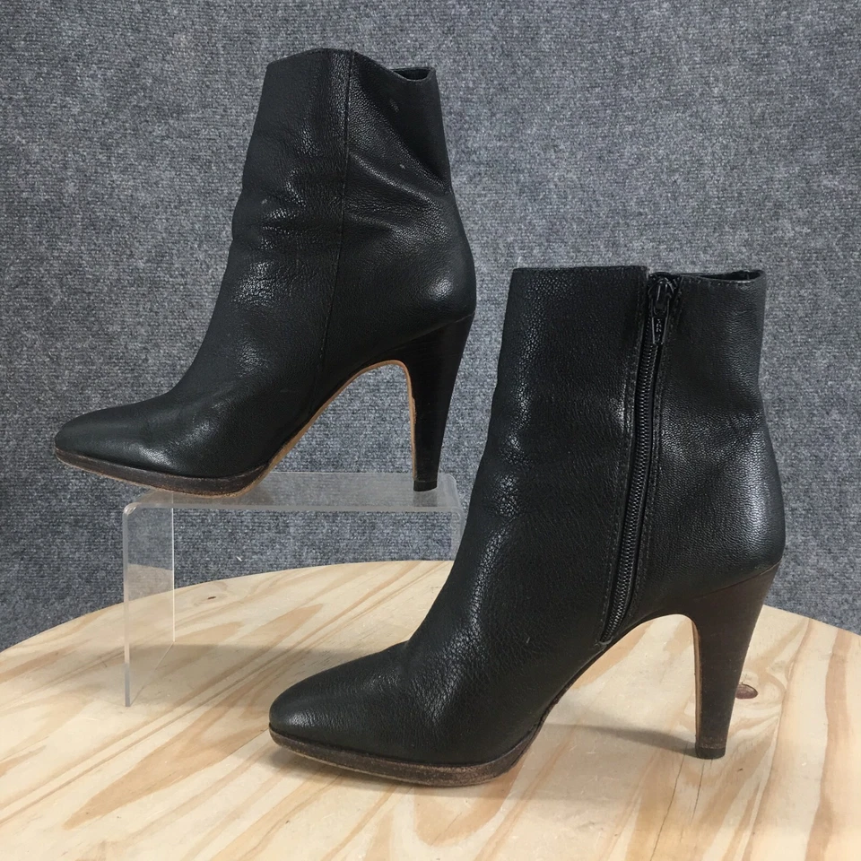 Banana Republic 靴子女式 9.5 踝靴黑色皮革侧拉链锥形高跟鞋 — 第 2/4 张图片