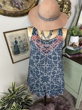 ASOS En Crème Blue Coral Boho Floral Embroidery Mandala Tunic Shift Mini Dress S