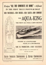 1947 vintage boating ad the 33' AQUA KING  1st all steel cabin cruiser ! 080919