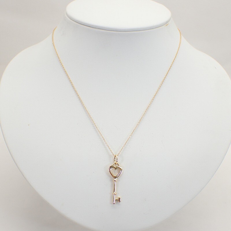 Tiffany & Co. K18YG Heart Key Pendant Charm Necklace Yellow Gold 