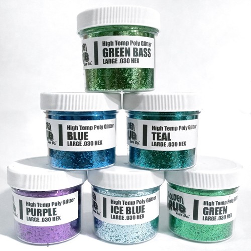 NEW 6 Pack of Cool Color LARGE .030 Glitters, BLUE, TEAL, GREEN, PURPLE, ETC. glitter flake by Golden Grub for soft bait making