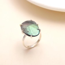 Oval Labradorite Stone Unique Statement Elegant Prong Ring 925 Sterling Silver