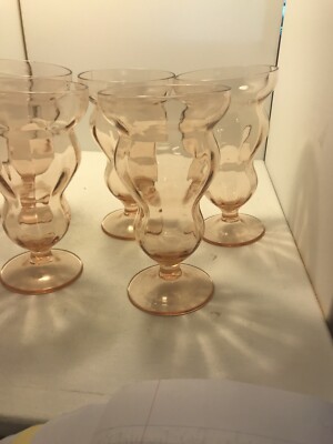 Vtg Federal Glass Lido Rose Glow Footed Tumblers 12 oz pink depression glass 
