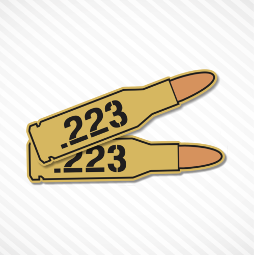 223 REM Caja de municiones bala Pegatina Vinilo Etiqueta Municiones Paquete de 2 PAQUETES Color Latón - Imagen 1 de 1
