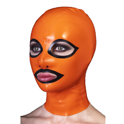 Latex Orange Mask with Back Zipper and Contrast Eyes and Mouth Hood 