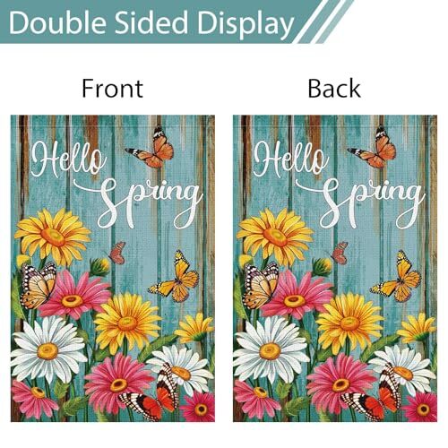 Hello Spring Garden Flag Spring Summer Daisy Garden Flags 12 x 18 Inch Burlap 