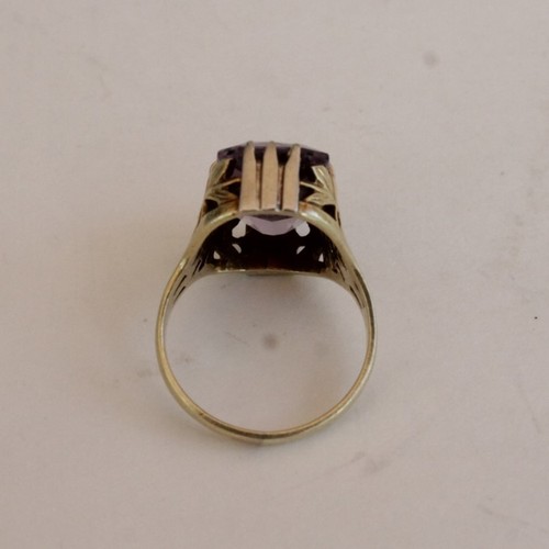 Vintage Art Deco Fancy Cut Purple Stone 14k Yellow Gold Size 3 - Picture 4 of 9