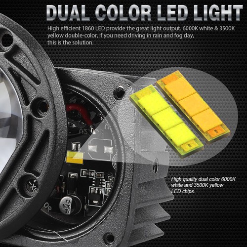 2x 3" LED Work Light Bar Flush Mount Yellow White Spot Fog Offroad Driving 4WD - Picture 6 of 11