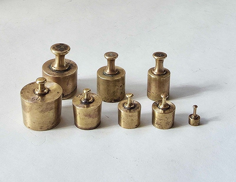 Early 19th Century  Brass Apothecary Weights  set of 2, weight range 50g to 1G
