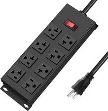 Heavy Duty 20 Amp Power Strip Garage 8 Outlets Metal 12 Gauge Surge Protector...
