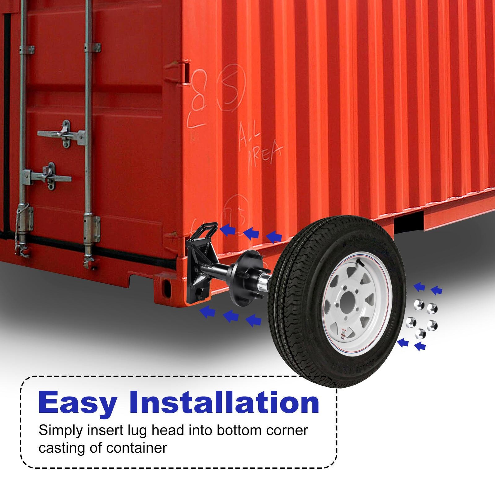 5x 5.5 Lug 8800LB Superior Shipping Container Wheels, Bolt-on Spindle Kit(thick)