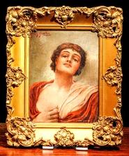 Listed Artist Romantic Classical Portrait Antique Framed Oil Painting