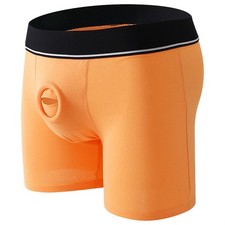 Comfortable Men's Boxer Shorts with Cockring and Open Pouch Hole Design