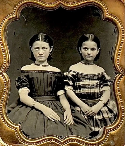 1/6th Plate Ambrotype - Identified Sisters - Full Thermoplastic Union Case