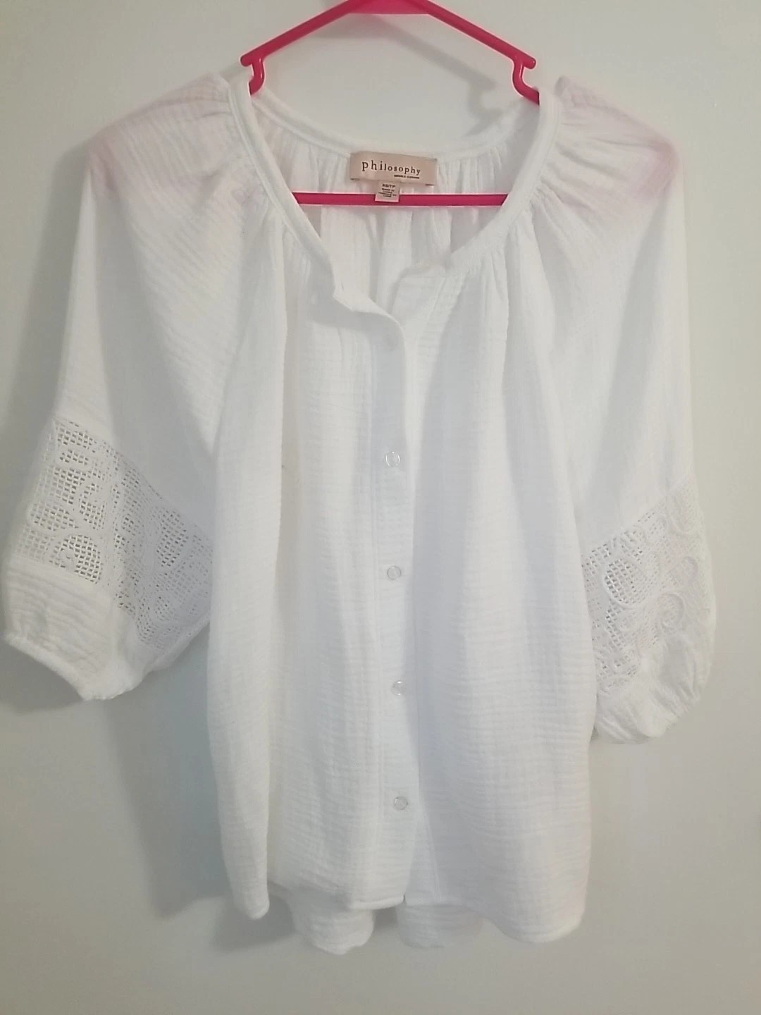 Philosophy Top women's button up blouse white sz xs cotton rayon