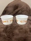 Set Of 2 Vintage Pyrex Milk Glass Autumn Berries & Wheat Harvest Custard Cups