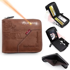 New Men Zipper Wallets Name Engraving Big Capacity Card Holder Male Purses High