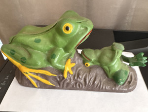 Cast Iron Frog and Tadpole Piggy Bank Cast Metal Coin Bank