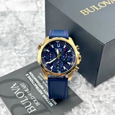 Bulova Men's Marine Star Chronograph Blue Dial 43MM Quartz Silicone Watch 97B168