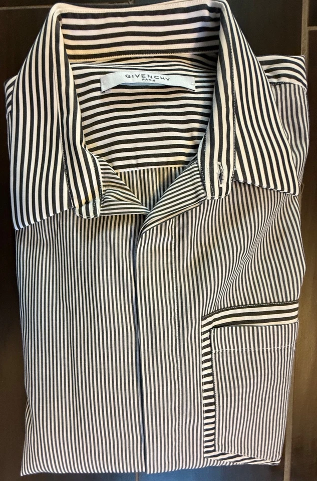 Givenchy Paris Hombre Oculto Botón A Rayas Camisa 16 41 Foto 3 de 4