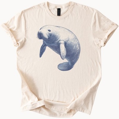 Manatee Graphic Ocean Animal Shirt Soft Cream Sea Cow Nature Lover Tee